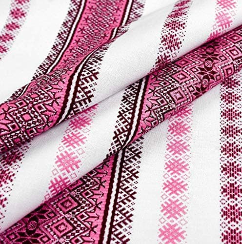 Rushnichok Ukrainian Decorative Tablecloth | Table Cloth with Ukrainian Traditional Pattern | for Easter Parties | Wedding Decor | Tablewear White Pink (150x300 cm /59" W x 118" L)