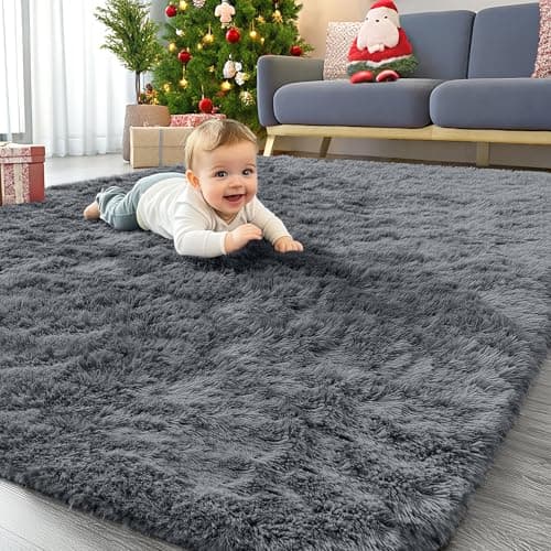 OLANLY Area Rugs for Living Room Bedroom, Machine Washable 4x5.9 Feet Soft Fluffy Shaggy Bedside Rug, Indoor Floor Carpet for Kids Girls and Boys, Dorms, Nursery Rooms, Home Decor Aesthetic, Grey