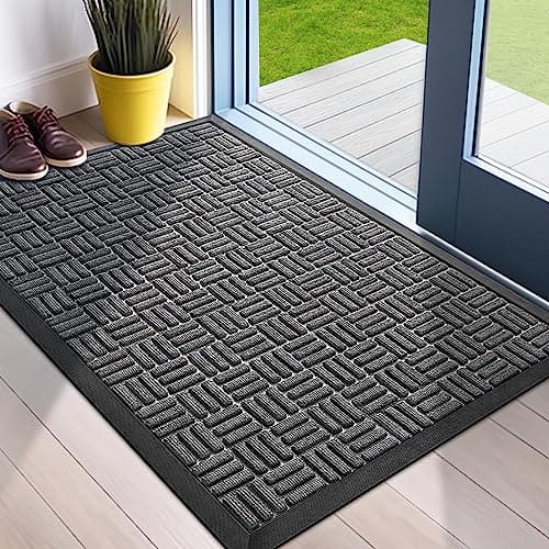 Mibao Front Door Mat, Heavy Duty Durable Welcome Mat for Outdoor Indoor, Dirt Trapper Waterproof Super Absorbent Door Mat for Entryway Outside Patio Porch, 29.5" x 17", Grey