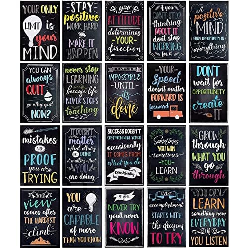 Juvale 20-Pack 13x19 in Motivational Classroom Posters - Chalkboard-Style Wall Decor, Classroom Decor, Bulletin Board Decorations, School Supplies for Teachers, Growth Mindset Posters