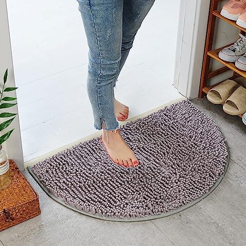 Eanpet Half Round Bath Mat Grey Bathroom Rugs Semicircle Chenille Bath Rugs Water Absorbent Floor Mats for Kids Washable Bathroom Shower Mat Area Rugs (19.2" x 31.1")