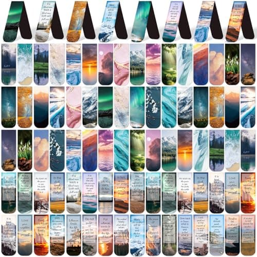 100 Pack Bible Magnetic Bookmarks Christian Scenery Magnet Bookmark Clips for Women Men Book Lovers Bible Page Markers for Teachers Students Reading School Office Home, Printing on 2 Side