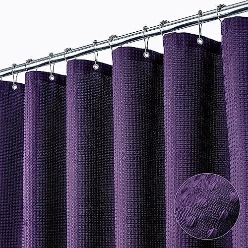 Dynamene Purple Fabric Shower Curtain - Waffle Textured Heavy Duty Cloth Shower Curtains for Bathroom, 256GSM Hotel Spa Luxury Weighted Polyester Bath Curtain Set with 12 Plastic Hooks(72Wx72H,Purple)