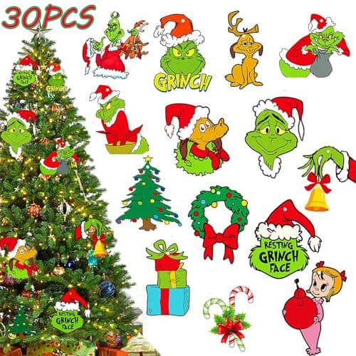 30PCS Grinch Christmas Tree Decorations - Exquisite Grinch Christmas Tree Decorative Hanging Ornaments Holiday Xmas Ornaments Christmas Decorations Indoors Home Decor