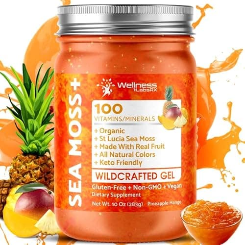 WELLNESS LABSRX Irish Sea Moss Gel Organic Raw - Wildcrafted Superfood Seamoss Gel - Pineapple Mango Flavor, Vitamin and Mineral-Rich from Pristine Caribbean Waters - 10 oz.