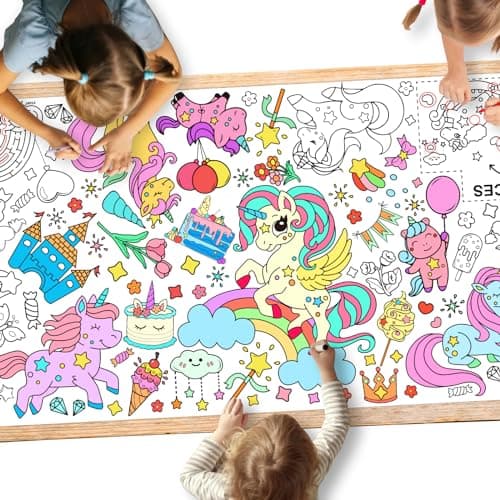 Gatherfun Unicorns Birthday Party Giant Coloring Poster - 31.5x 72 Inches - Versatile Classroom Wall Décor & Unicorns Birthday decorations-Poster or Table Cover for School Parties and Special Events