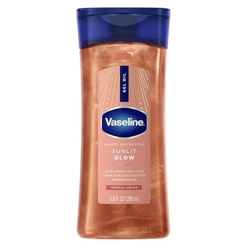 Vaseline Glazed and Glisten Sunlit Glow Body Gel Oil Vanilla Cocoa Shimmering with Ultra-Hydrating Lipids and 100% Pure Cocoa Butter, 6.8 Oz