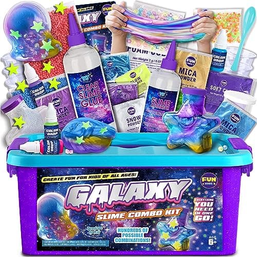 Toy Galaxy Slime Kit for Boys Girls 10-12, FunKidz Ultimate Metallic Slime Making Kit for Kids Ages 8-10 D.I.Y. Glow, Galactic, Fun Slime Gifts