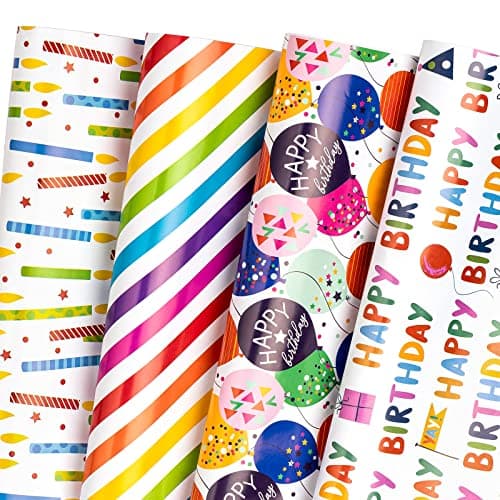 WRAPAHOLIC Birthday Wrapping Paper Sheet - 12 Sheets Folded Flat with 12 Gift Tags for Party, Baby Shower - 19.7 Inch X 27.5 Inch Per Sheet