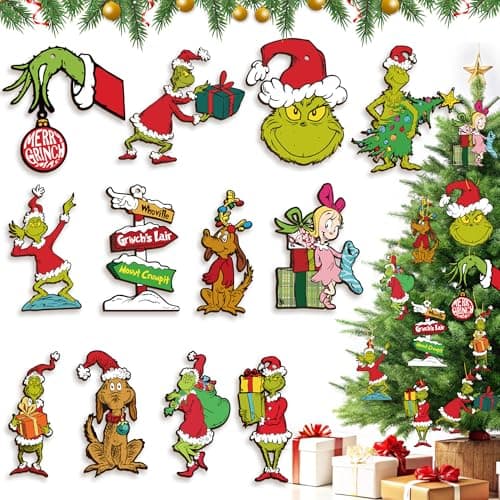 24 Pcs Christmas Tree Ornaments, Wooden Comic Hanging Decorations for Xmas Tree Fireplace Indoor House Decor