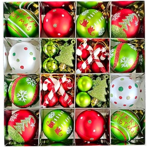 46 pcs Christmas Ornaments,Christmas Tree Ornaments,Christmas Tree Decoration Ornaments Xmas Ball for Xmas Holiday Wreath Garland, Red and Green