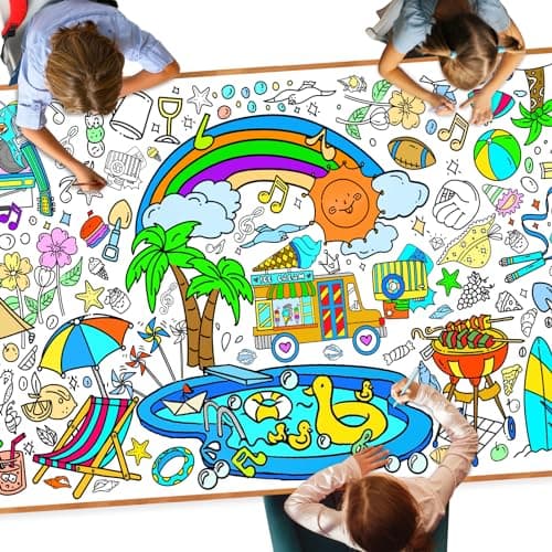 DDMY Giant Coloring Poster Summer Tablecloth, 72 x 35.5 Inch Versatile Summer Beach Activity Drawing Coloring Poster for Classroom Wall Décor/School/Kids Party Kid Art Crafts DIY Coloring Table Cover