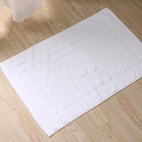Namzi Bath Mats [Not a Bathroom Rug] Cotton Banded Machine Washable Shower Bathroom Floor Towel Terry Towelling Tub Shower Bathroom Mat (Feet White)