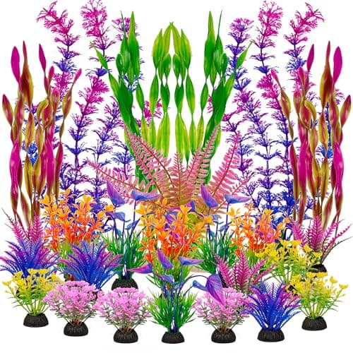 Ameliade Fish Tank Artificial Plastic Plants Decorations Large Aquarium Decor Betta Goldfish Tank Accessories Fish Bowl Ornaments（Colorful）