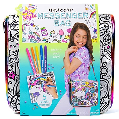 Just My Style Color Your Own Unicorn, Personalized Doodle Messenger Bag with Adjustable Strap, Great for School & Errands, Gift Ideas for Girls, Crafts Activity for Kids Ages 6, 7, 8, 9