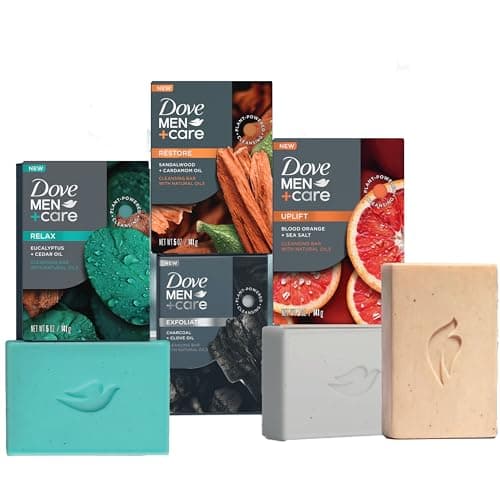 DOVE MEN + CARE Cleansing Soap Bar 4 Count to Rebuild Skin in the Shower Mixed Formulated Plant Based Ingredients 3.51 Oz