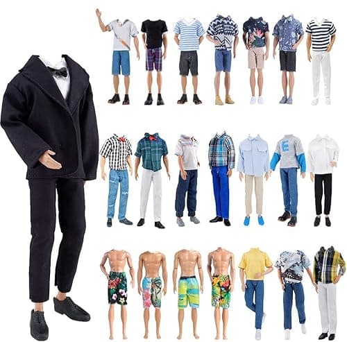 E-TING 10-Item Fantastic Pack = 5 Sets Fashion Casual Wear Clothes Outfit +5 Pairs Shoes for boy Doll Random Style (Casual Wear Clothes + Black Suit + Swimwear)