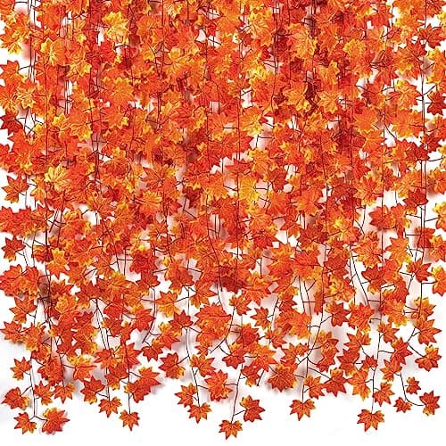 CQURE 18 Pack Fall Leaf Garland,Artificial Fall Vines Autumn Garland Fall Maple Leaves Thanksgiving Decor for Home Wedding Fireplace Christmas
