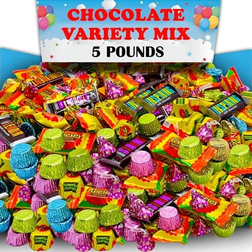 Bulk Chocolate Candy Mix, 5 Lbs Assorted Variety of Individually Wrapped Milk Chocolate, Pastel Colored Candy Bulk, Chocolate Eggs, Bunnies, Bars, Cups, For Spring Events, Decor