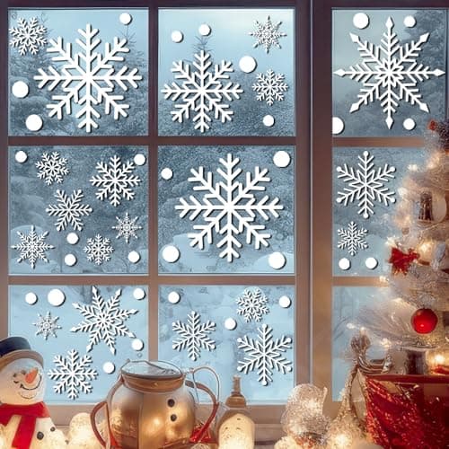 110 PCS Christmas Large Snowflake Window Clings Decoration, Christmas Window Stickers, Xmas Party, Holiday Decor, Indoor Windows Décor Ornaments, Thanksgiving Party Décor, Winter Wonderland.