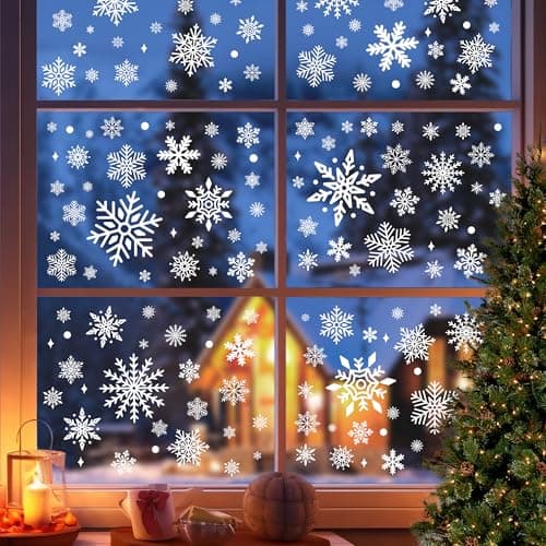 335Pcs Snowflake Christmas Window Clings - Christmas Decorations Snowflake Window Decorations Stickers for Glass Windows Indoor Wtiner Holiday Office Bedroom Decor (8 Sheets)