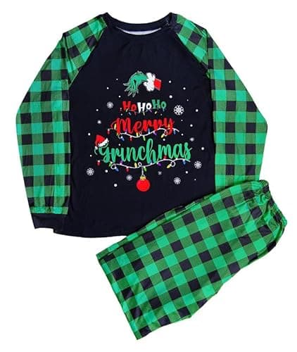 WEORGANIZE Christmas Pajamas Family Matching Sets, Womens Pjs Set, Couples Long Sleeve Sleepwear Green
