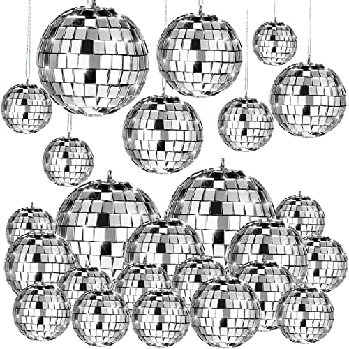 Mtlee 20pcs Disco Balls Decoration Mirror Disco Ball Flies Assorted 2026 New Year Eve Party Decor Hanging Mini Glass Different Size Reflective with Rope Music Prom Props