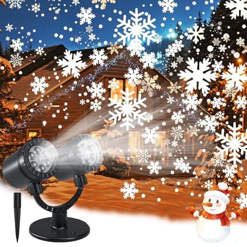 Christmas Double Head Snowflake Projection Lights, ZBPP Outdoor LED Christmas Lights IP65 Waterproof, Rotating Snow Lamp Brighter LED Landscape for Xmas Holiday Party Decoration