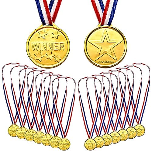 Whaline 20 Pcs Gold Award Medals Winner with Ribbon Necklaces Award Medals for Kids School Meeting Sports Events Talent Show Spelling Bees Party Decor or Celebration Souvenir