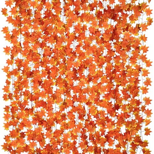 CQURE 36 Pack Fall Leaf Garland,Artificial Fall Vines Autumn Garland Fall Maple Leaves Thanksgiving Decor for Home Wedding Fireplace Christmas