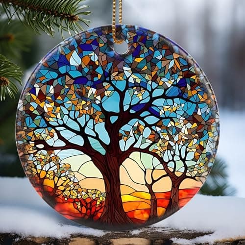 Touber Tree of Life Ornament, Christmas Decoration, Holiday Present Idea, Heirloom Keepsake, Round Ceramic, Bauble Present, Tree of Life