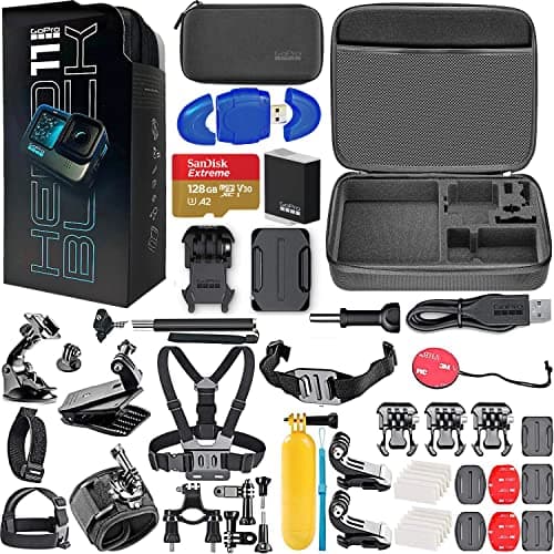 GoPro HERO11 Black - Waterproof Action Camera with 5.3K HD Video, 27MP Photos, Live Streaming, Webcam - Bundle with 128GB Memory Card, High Speed Card Reader + Hero 11 Action Bundle (58 Items)