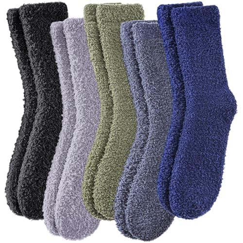 MQELONG Fuzzy Socks for Men & Women Cozy Fluffy Winter Warm Slipper Socks Microfiber Soft Home Sleeping Socks (Light Gray/Blue/Green/Black/Dark Gray) ﻿