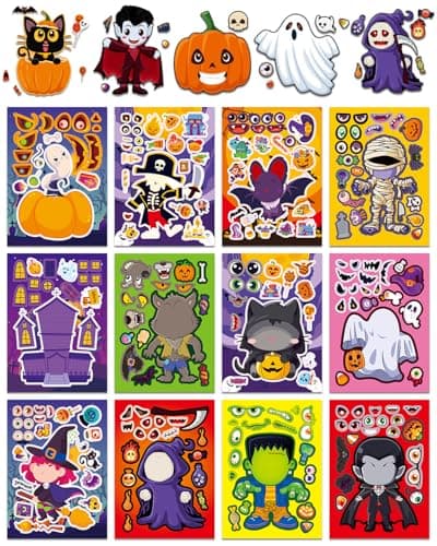 32 Sheets Halloween Stickers for Kids, Make a Face Halloween Characters Stickers - DIY Crafts Ideal for Halloween Kids Party Favors, Decorations, Holiday Games and Halloween Activities