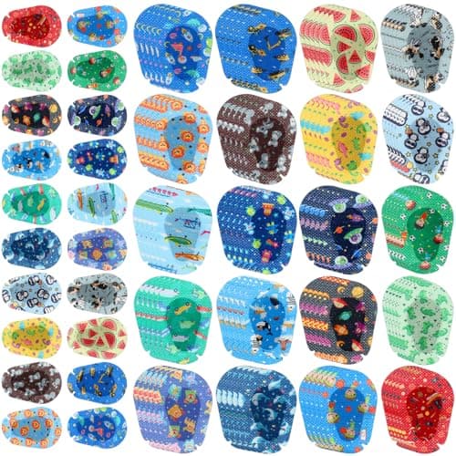 Copkim 100 Pcs Adhesive Eye Patches for Kids Boys 20 Styles Breathable Boy Eye Patch Bulk Light Blocking Cotton Adhesive Bandages for Toddler Boys, 3 x 2 Inch