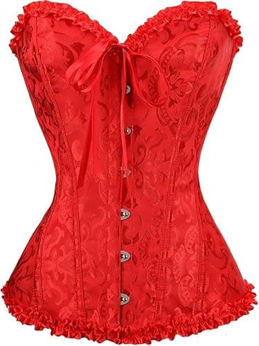 JoyPeak Corset Tops for Women,Lace Bustier Corset Lingerie top,Renaissance Overbust Corset Push Up Bodysuit (US, Alpha, Large, Regular, Regular, Big Girls, red)