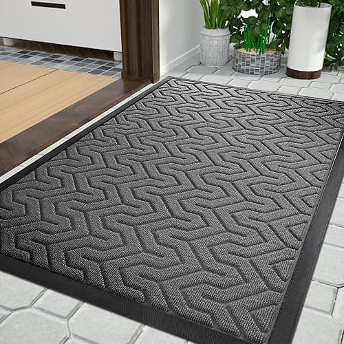 Yimobra Door Mat, All-Season Outdoor Indoor Sturdy Doormat for Home Entrance Floor, Heavy Duty Non Slip Front Door Mats Outdoor, Easy to Clean, Garage and Garden, 29.5 x 17 Inch, Grey