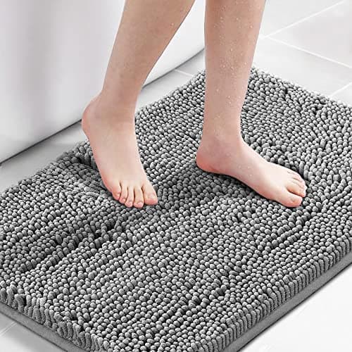 H.VERSAILTEX Chenille Bath Mat Thick Soft Absorbent for Bathroom, Microfiber Dries Quickly, Shaggy Washable Plush Durable Rug, Bathtub and Shower Floor, 24x17, Grey