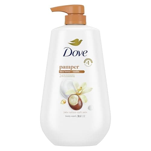 Dove Body Wash with Pump Pamper Shea Butter & Vanilla for 24hr Lotion-Soft Skin Moisturizing Skin Cleanser with No Sulfates No Parabens 30.6 oz