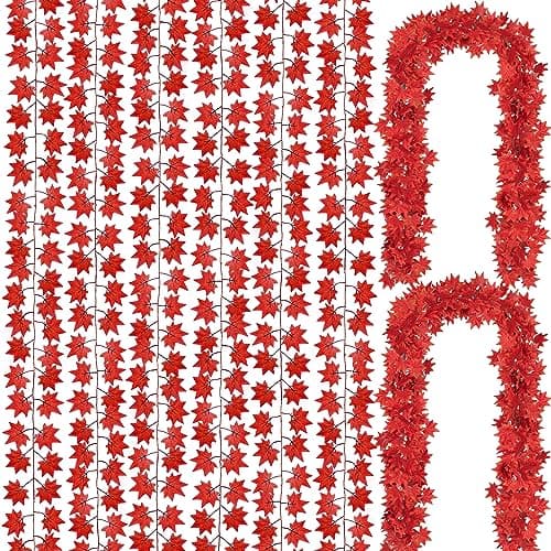 CQURE 12 Pack 84Ft Fall Leaf Garland, Hanging Vines Garland Artificial Fall Maple Leaves Thanksgiving Decor for Home Wedding Fireplace Christmas