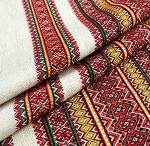 Rushnichok Premium Decorative Tablecloth- Decorative Table Cloth with Ukrainian Traditional Pattern | Gray Red Yellow Plakhta 150x150 cm / 59"x59"