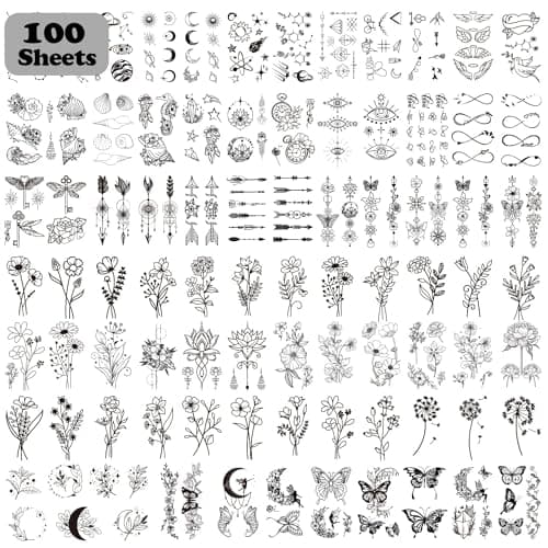Cerlaza 100 Sheets Temporary Tattoos for Women Adult, 420 Mixed Styles Tiny Branch Fake Tattoo Stickers that Look Real and Last Long, Christmas Decoration Realistic Henna for Girl Body Art Sticker