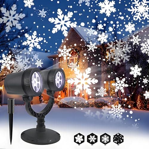 Christmas Snowflake Projector Light, FABILERI Upgraded Dual-Head Snowflake Light, Outdoor IP65 Waterproof Rotating Snowflake Light, for Indoor Outdoor ChristmasDecoration, Holiday, Yard Decor