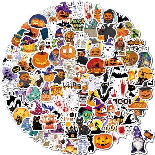 Halloween Stickers, 100 PCS Non-Repeating Halloween Decoration Stickers, Vinyl Waterproof Holiday Party Favors for Kids' Games, Treats & Decorations