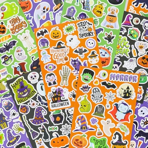 Fun Halloween Stickers for Kids – Large Set of 200 Spooky Stickers for Halloween Party Favors, Classroom Decor, Gifts, Treats, Crafts and Toys – Fun Bulk Stickers for Trick-or-Treat Bags and Baskets