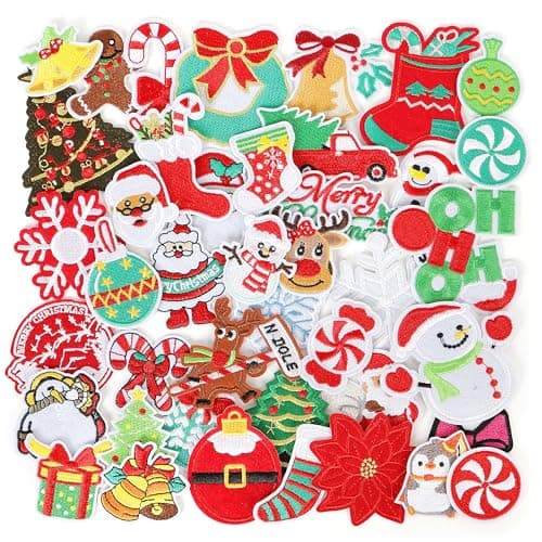 Iron on Christmas Patches Applique for Clothing: Funcolor 42pcs Xmas Santa Cute Embroidered Patches for Fabric - Snowman Patches Sew on/Iron on for DIY Ugly Sweater Hats Jackets Backpack Stockings