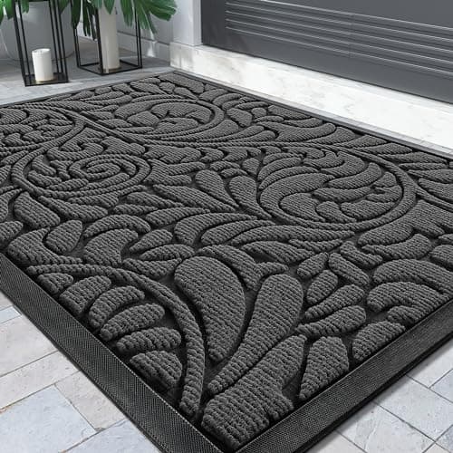 Yimobra Sturdy Door Mat, Heavy Duty Front Welcome Mats for Home Entrance Outdoor Indoor, Doormat for Outside Back Patio Floor Entry Porch Garage Office, Weather Resistant Easy Clean, 29.5 x 17, Grey