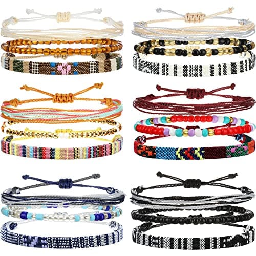 Yinkin 18 Pcs Surfer Bracelets Ankle Bracelet for Women Men Adjustable Boho Ankle Bracelets String Bracelet Beaded Handmade Friendship Bracelet Waterproof Surfer Ocean Beach Bracelet(Boho Style)