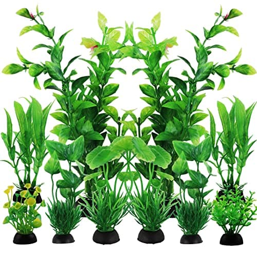 PietyPet Fish Tank Accessories Green Plants, 10pcs Green Fish Tank Decorations, Aquarium Decor Plastic Plants