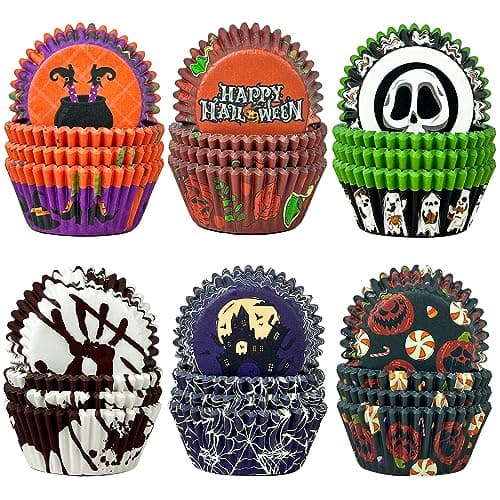 qiqee Halloween 300-Count Cupcake Liners Standard Cupcake Cups 6 Design Cupcake Papers Baking Cups Cupcake Wrappers for Halloween (Standard Size)